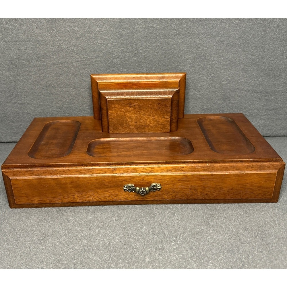 Vintage Centurion Wood Desk Organizer‎ Tray Letter Card Clip Holder Drawer